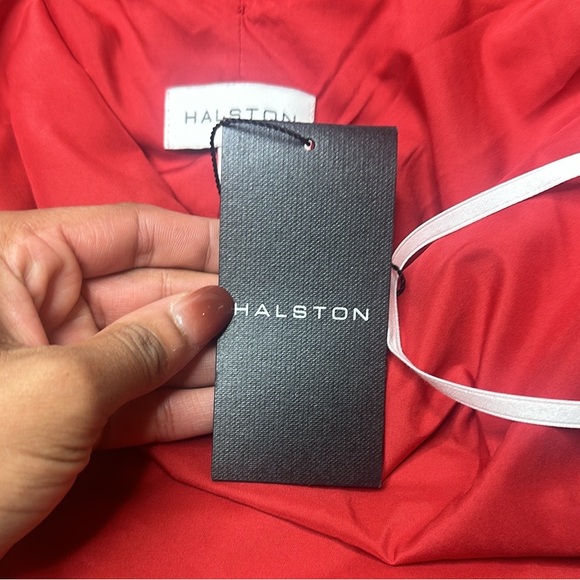 Halston Lizza Chiffon Halter Silk Gown Red Size 14 NWT - Picture 6 of 12